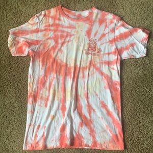 Pink and white Tye-Dye happy hour shirt